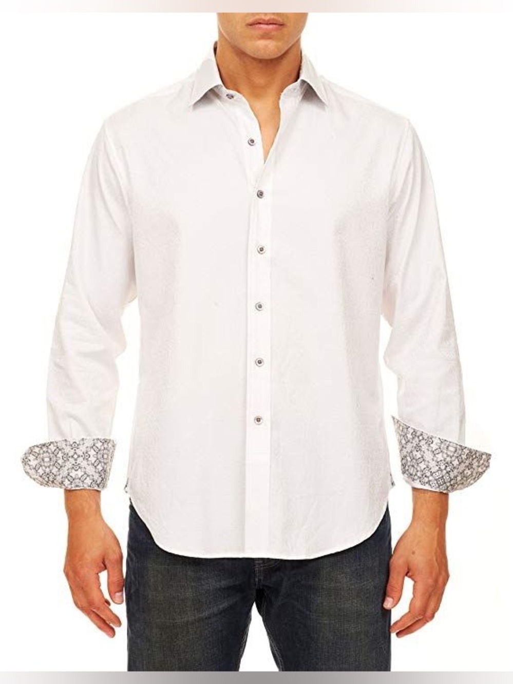 Robert Graham White Contrast Flip Cuff Long Sleeve Button Down Shirt Size Large